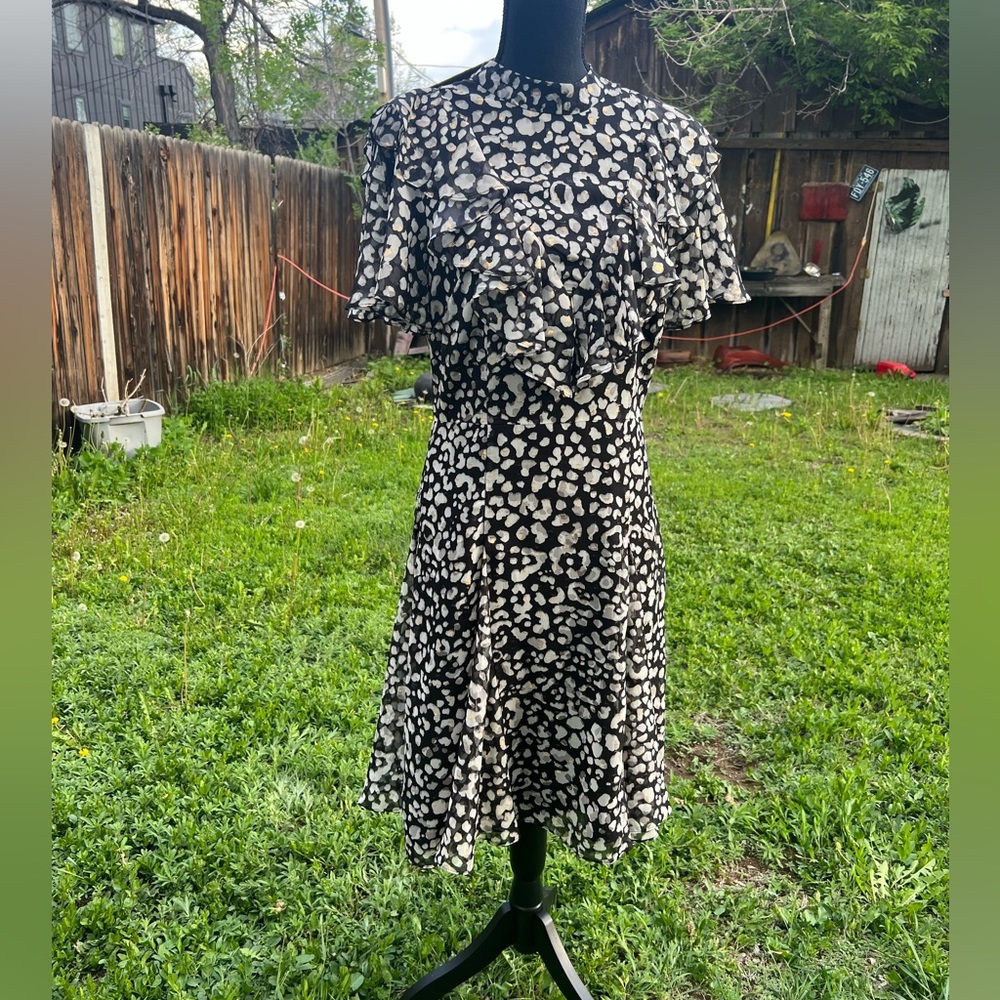 Eliza J black white and gold skater style dress with prairie style top Sz 10
